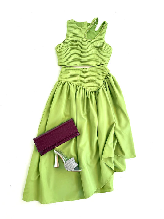 Asymmetrical Pleats Set in Lime